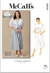 8540 McCalls Laura Ashley Retro 1980s Collar Dickey Tie Pullover Top, Longer Flare Skirt Pattern 16-24 New